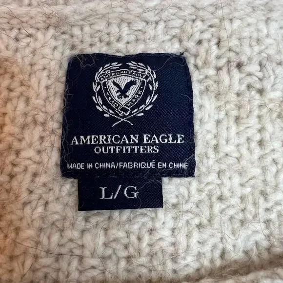 American Eagle Alpaca Wool Blend Sweater Women's Large Cozy Cable Knit Pullover - Picture 3 of 11